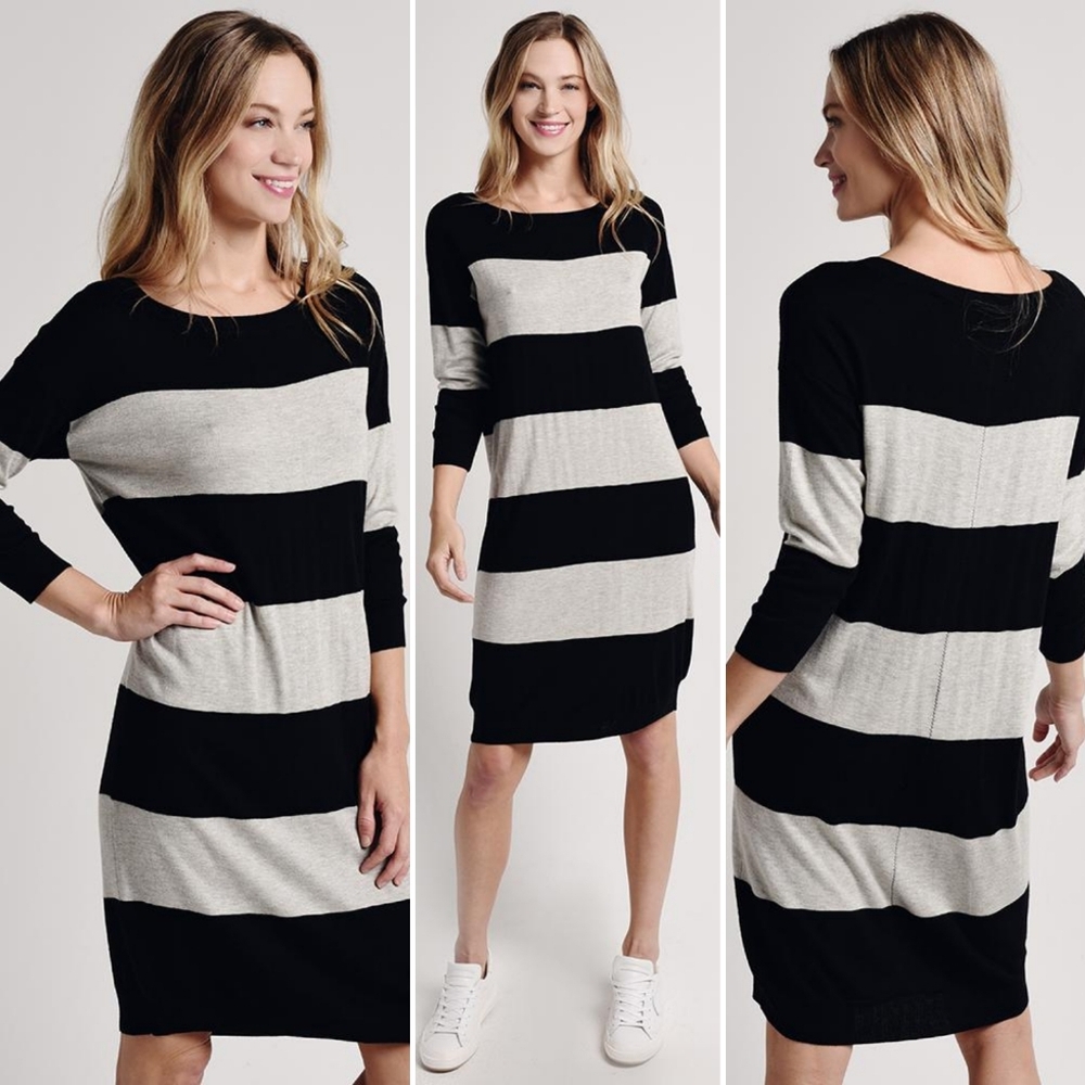 🆕️ ATM Rugby Stripe 3/4 Sleeve Sweater Dress